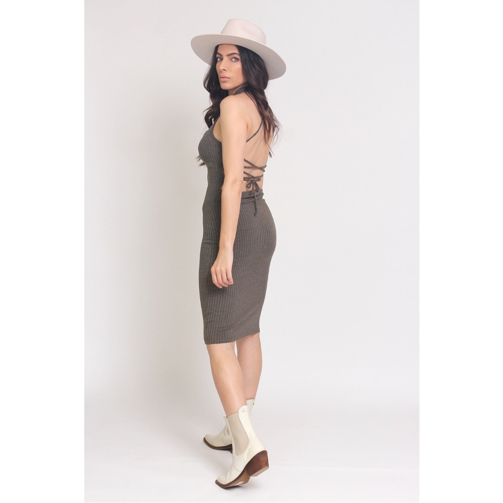 Ribbed knit dress with lace up back